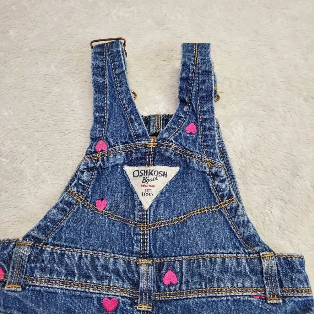 Oshkosh Denim Pink‎ Heart Embroidered Overalls Jumper Girls 12 months Kidcore